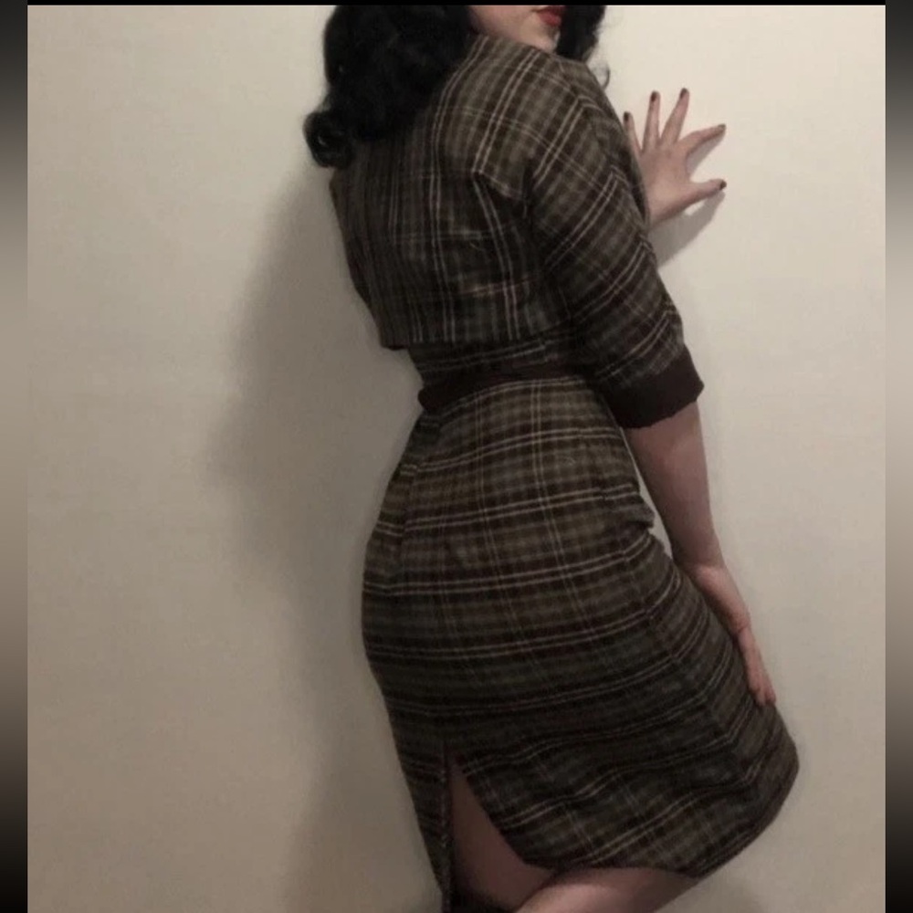 Plaid Dress vintage reproduction wiggle dress - Picture 4 of 8